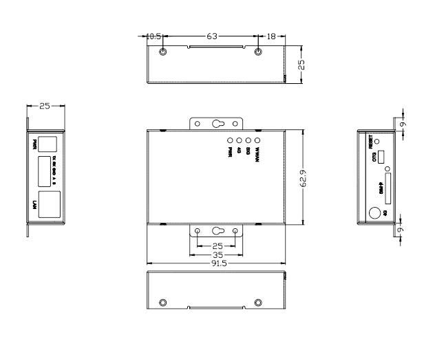 CM520-11F单网口/串口/小工业路由器 产品尺寸图 CM520-11F单网口/串口/小工业路由器产品尺寸图